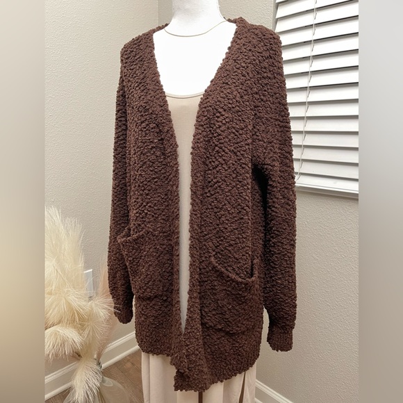 New Zenana- Super Soft Teddy Popcorn Chocolate Cardigan - Picture 1 of 14